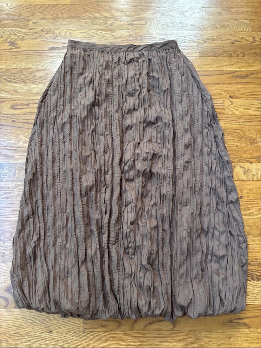 Zara wrinkled effect satin finish balloon bubble hem brown midi skirt sz.M - Picture 8 of 16